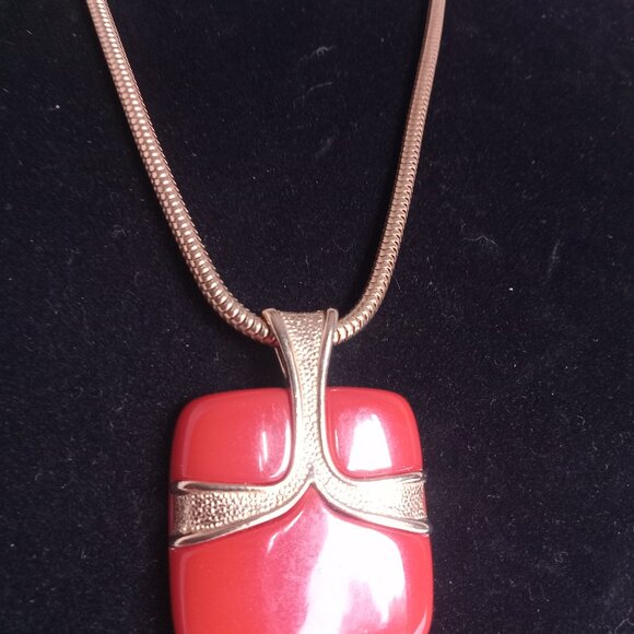 Signed Emmons "Modern" Necklace Pendant on Gold Tone Snake Necklace - Picture 2 of 6